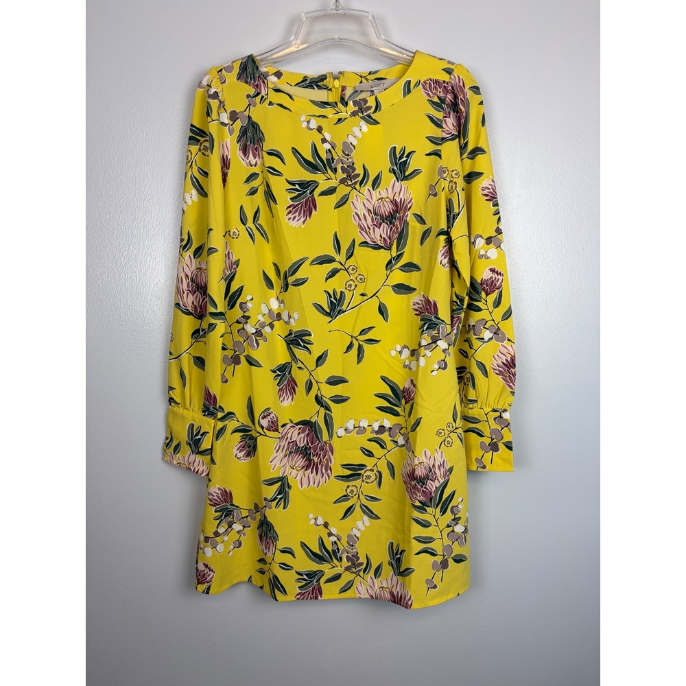 NWT Ann Taylor LOFT Yellow Floral Long Sleeve Shift‎ Dress Size 2 Botanical